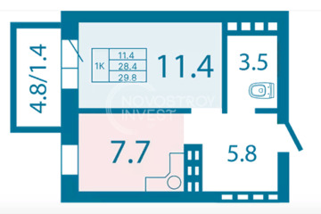 1-к квартира, 29,8 м², 18/25 эт.