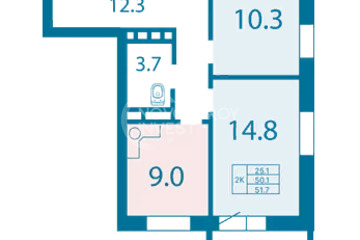 2-к квартира, 51,7 м², 11/25 эт.