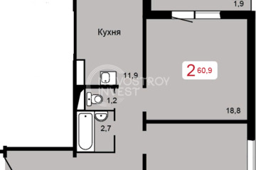 2-к квартира, 60,9 м², 14/17 эт.