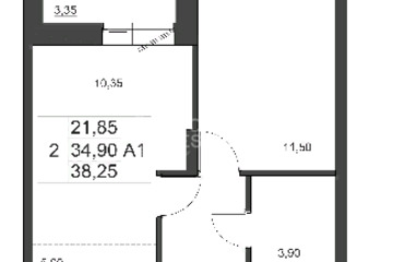 2-к квартира, 38,3 м², 12/16 эт.