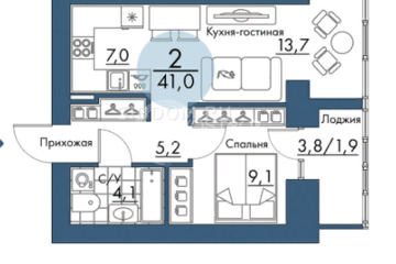 2-к квартира, 41 м², 12/17 эт.