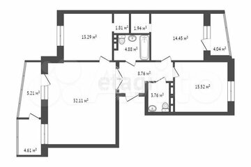 3-к квартира, 95,6 м², 6/15 эт.