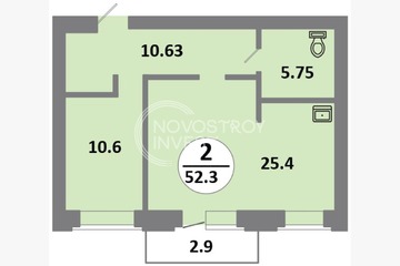 2-к квартира, 52,3 м², 2/14 эт.