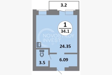 Студия, 34,1 м², 6/14 эт.