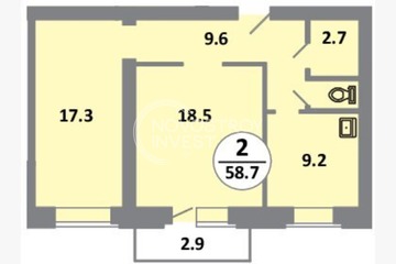 2-к квартира, 58,7 м², 4/14 эт.