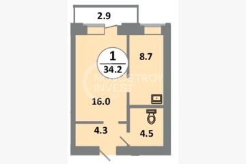 1-к квартира, 34,2 м², 3/14 эт.