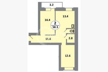 2-к квартира, 58,3 м², 2/14 эт.