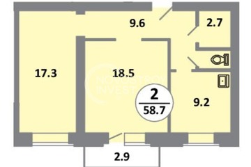 2-к квартира, 58,7 м², 14/14 эт.