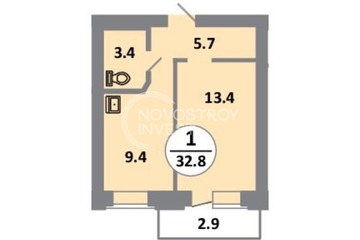 1-к квартира, 32,8 м², 13/14 эт.