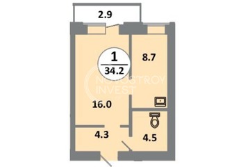 1-к квартира, 34,2 м², 8/14 эт.