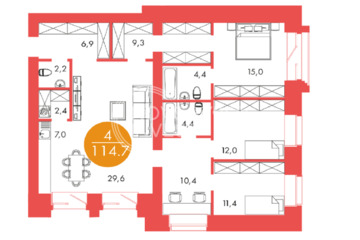 4-к квартира, 114,7 м², 16/17 эт.