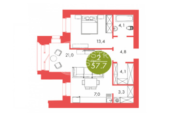 2-к квартира, 57,7 м², 4/17 эт.