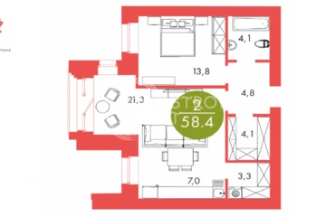 2-к квартира, 58,4 м², 6/17 эт.