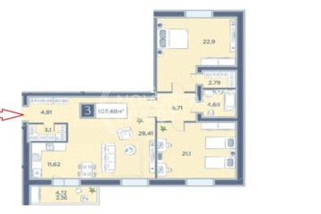 3-к квартира, 105,1 м², 3/14 эт.